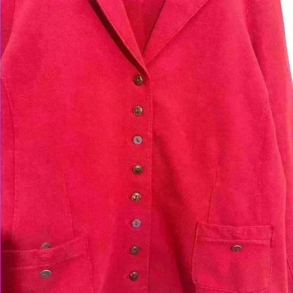 White Lotus Womens L Cranberry Red Cotton Jacket Chore Pocket Buttons - Picture 6 of 8